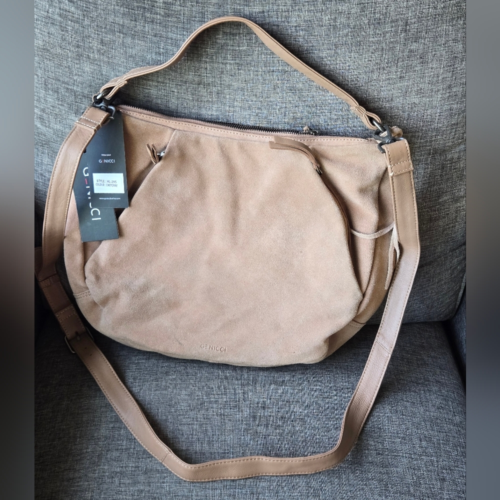 Genicci Large Suede Crossbody/Shoulder Hobo Bag *Imperfect